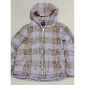 Almost Famous Women's Sweater Size XL Fluffy Hooded Plaid